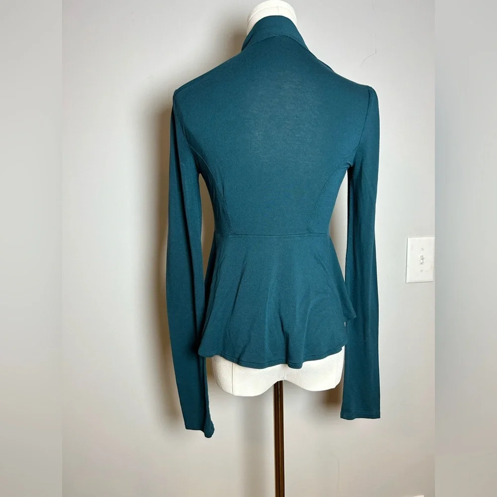 Free People Teal Tie-Front long sleeve peplum top size small